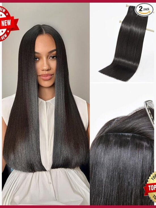 Invisible Clip-In Human Hair Extensions 16 Inch 220g 12Pcs Silky Straight main image 4
